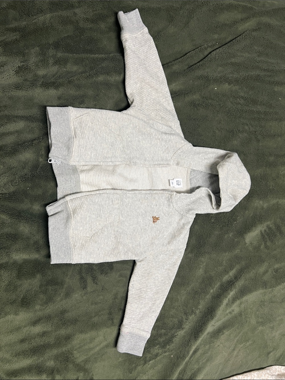 GAP Light Gray baby Hooded Zip Sweatshirt with Embroidered Detail